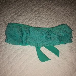 teal strapless ruffle bikini top